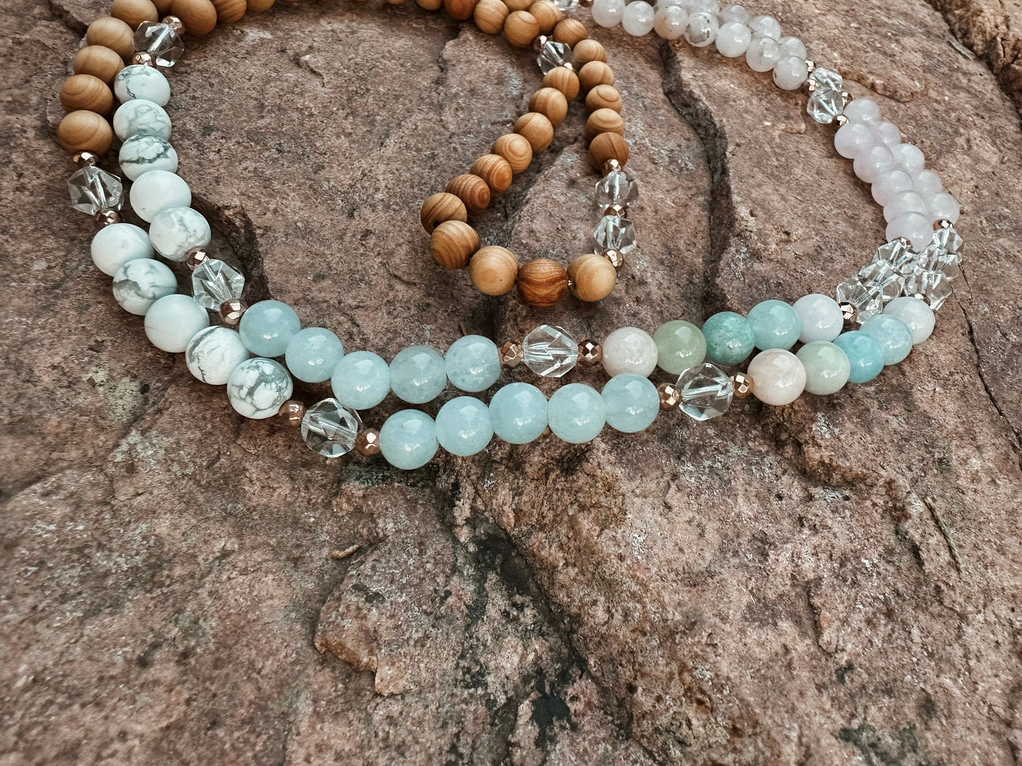 Emotional trauma healing Gemstone mala breakup recovery tool wood Mala necklace layered bracelet jewelry gift for her meditation yoga supply