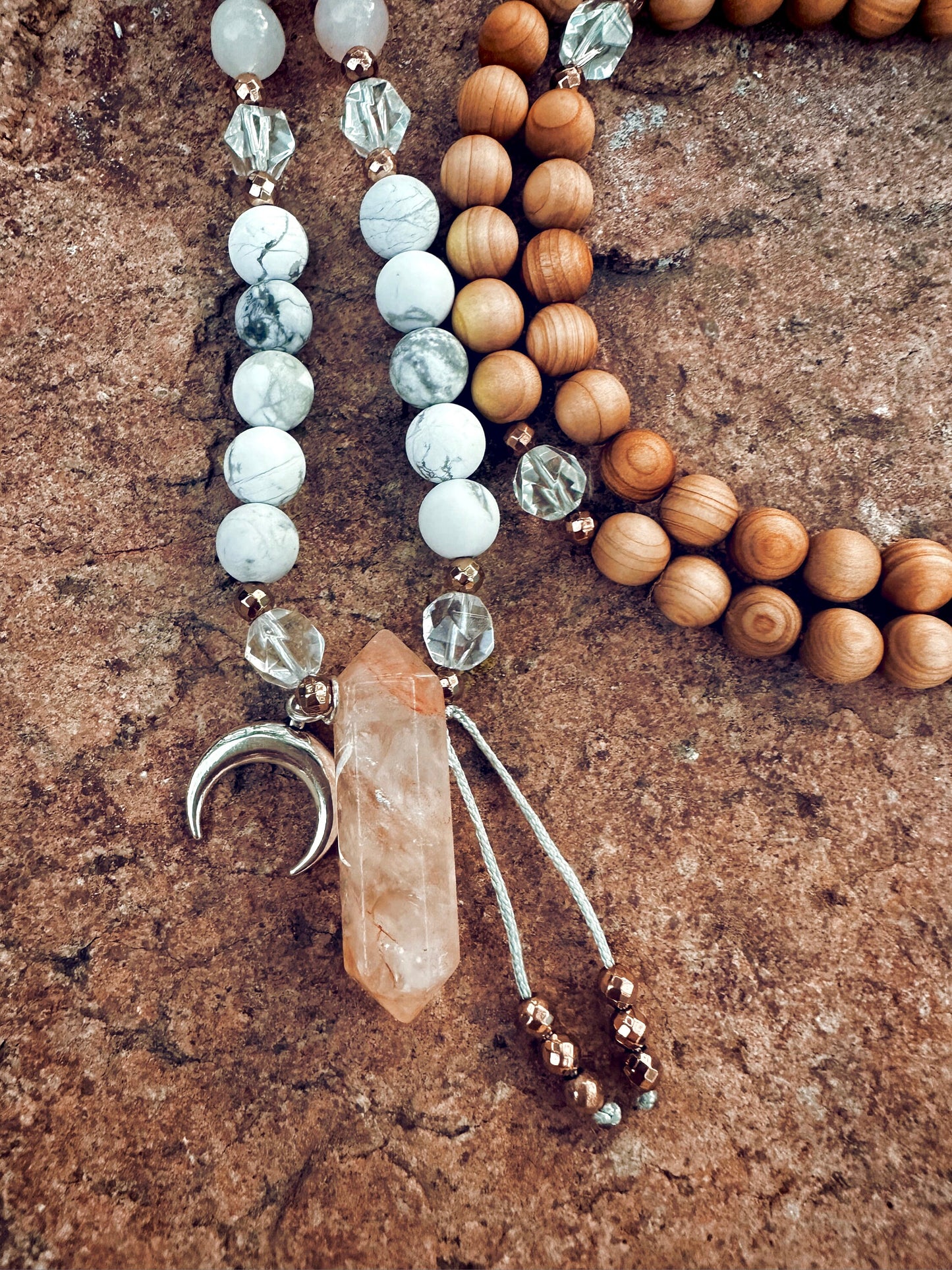 Emotional trauma healing Gemstone mala breakup recovery tool wood Mala necklace layered bracelet jewelry gift for her meditation yoga supply