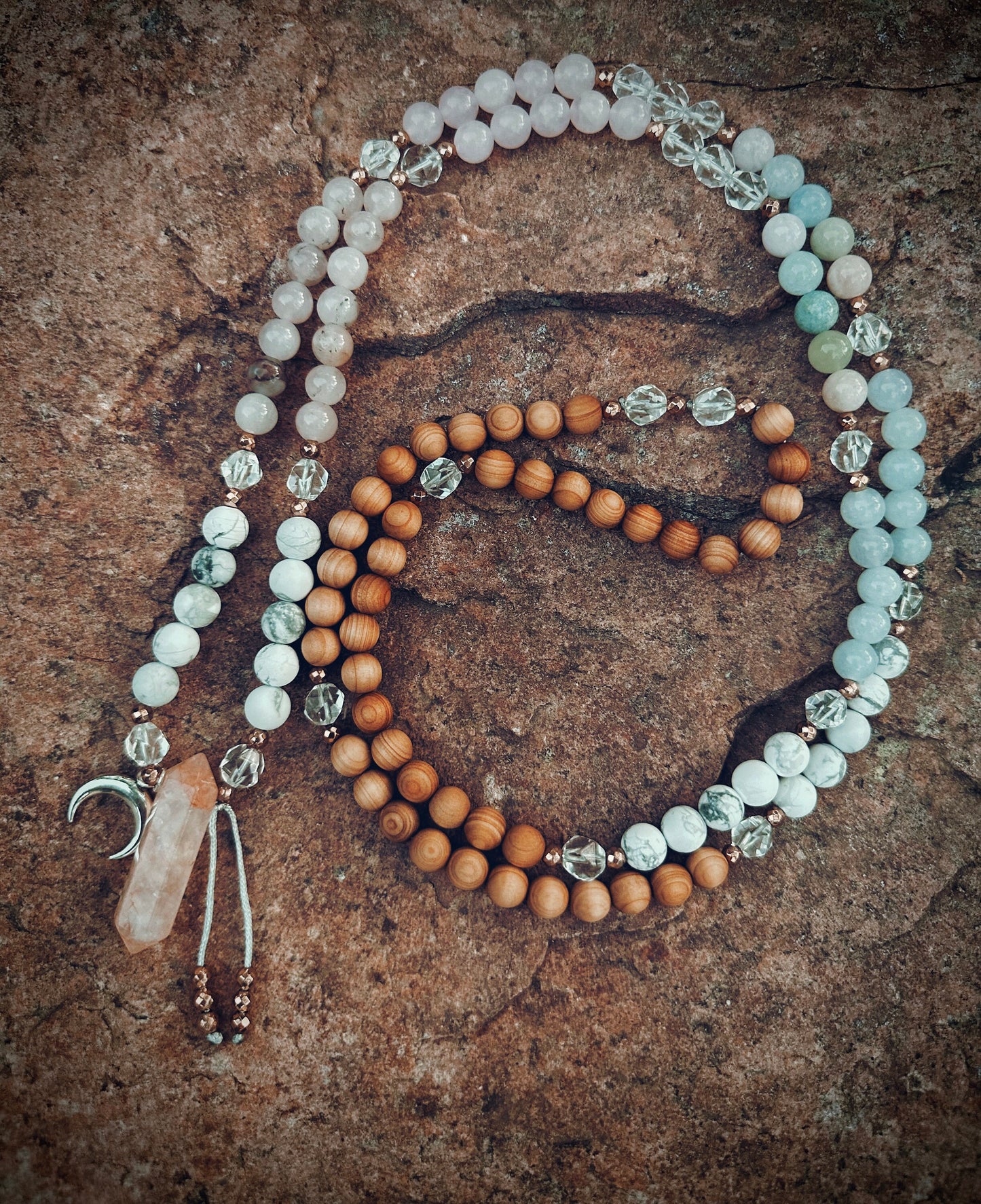 Emotional trauma healing Gemstone mala breakup recovery tool wood Mala necklace layered bracelet jewelry gift for her meditation yoga supply