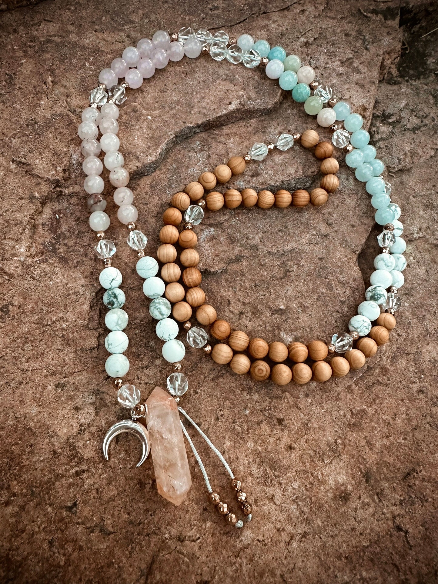 Emotional trauma healing Gemstone mala breakup recovery tool wood Mala necklace layered bracelet jewelry gift for her meditation yoga supply