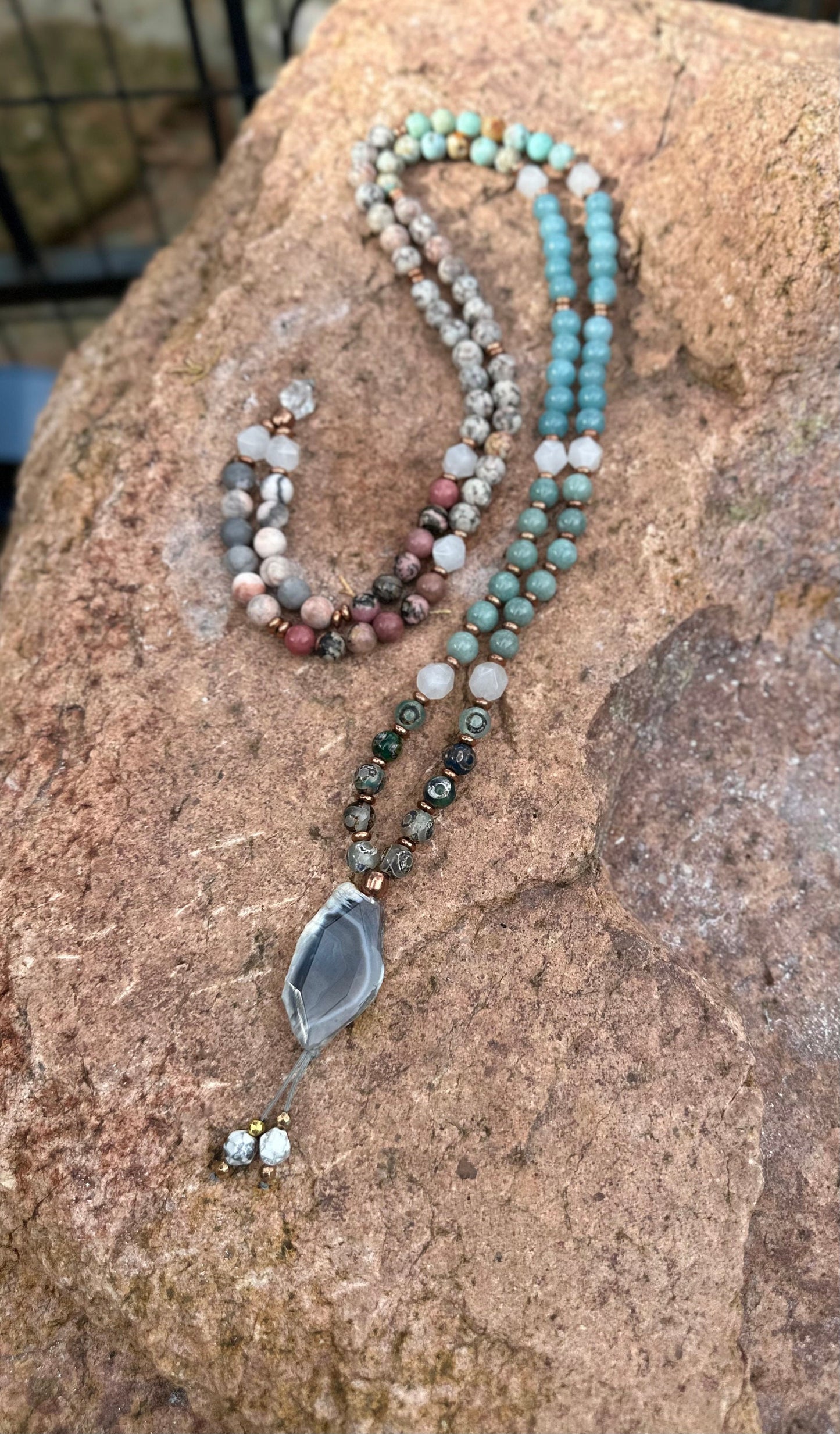 Gemstone mala rare natural healing stone necklace wrapped bracelet jewelry gift for her meditation yoga practice 108 bead mala prayer bangle