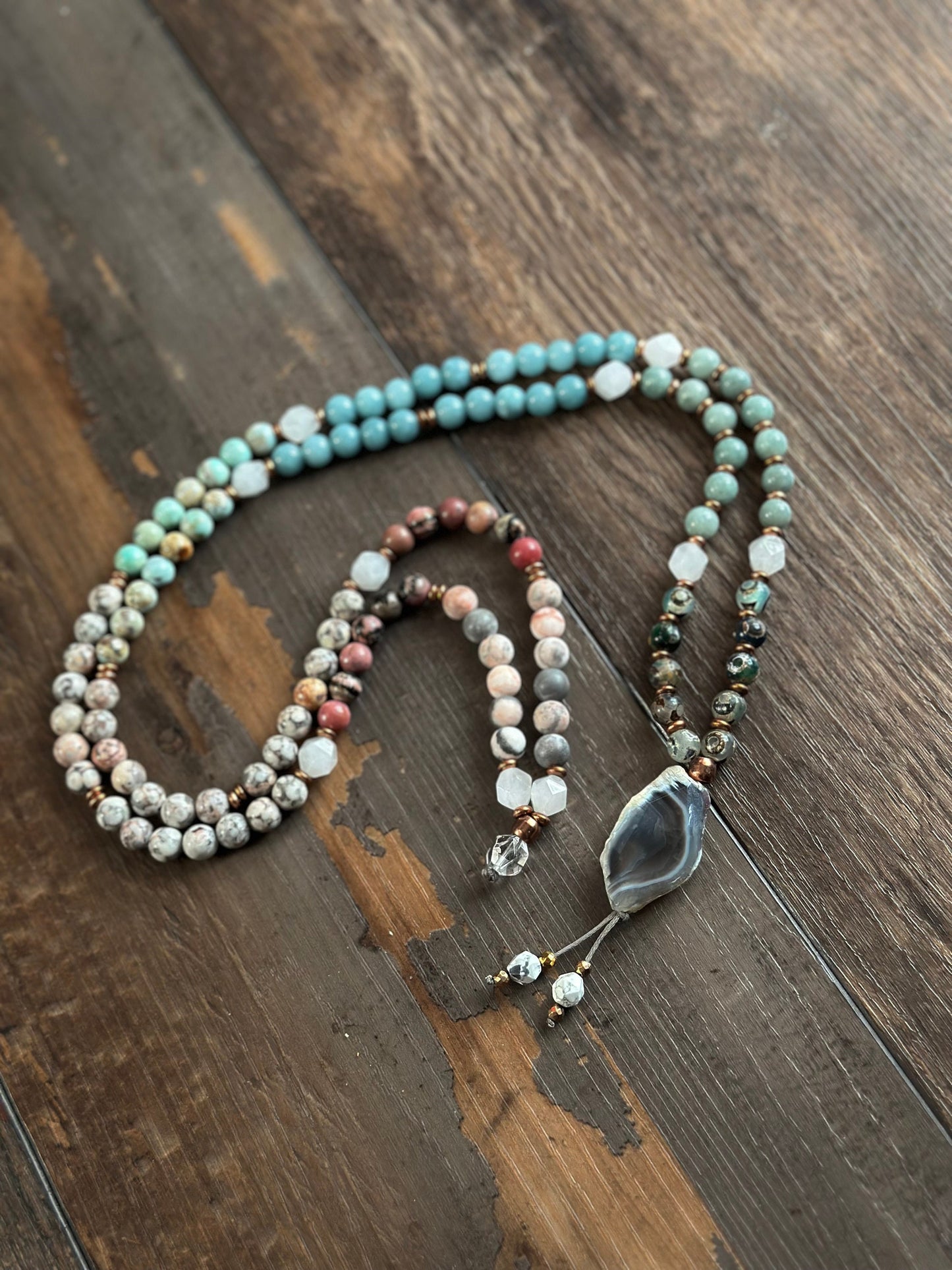Gemstone mala rare natural healing stone necklace wrapped bracelet jewelry gift for her meditation yoga practice 108 bead mala prayer bangle
