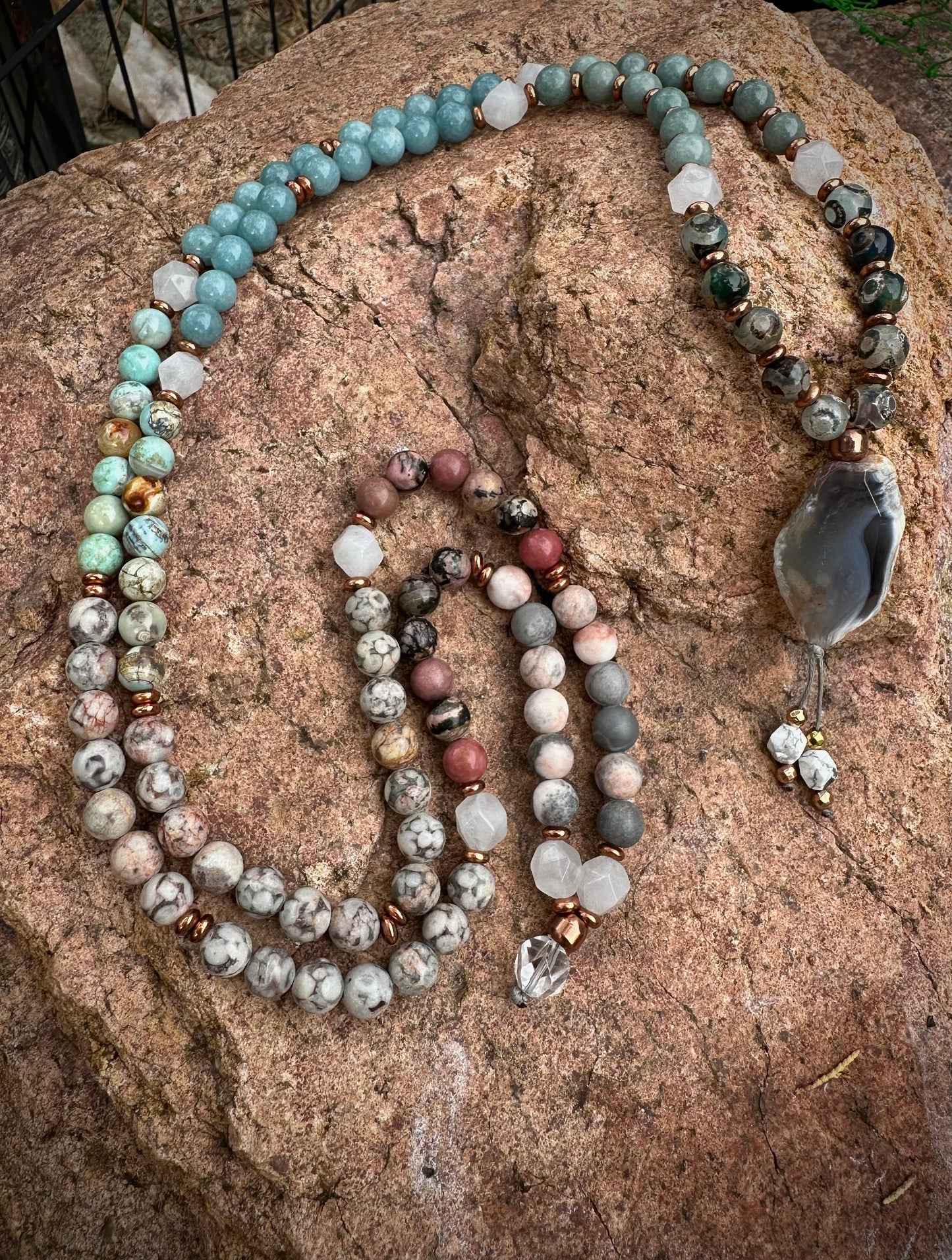 Gemstone mala rare natural healing stone necklace wrapped bracelet jewelry gift for her meditation yoga practice 108 bead mala prayer bangle