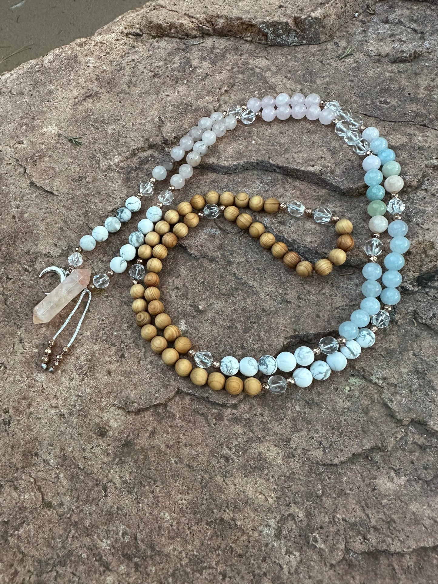 Emotional trauma healing Gemstone mala breakup recovery tool wood Mala necklace layered bracelet jewelry gift for her meditation yoga supply