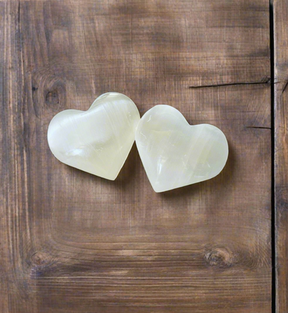 Pure Selenite Heart Palm & Thumb Stones ~ Anti anxiety calming Crystals, home decor