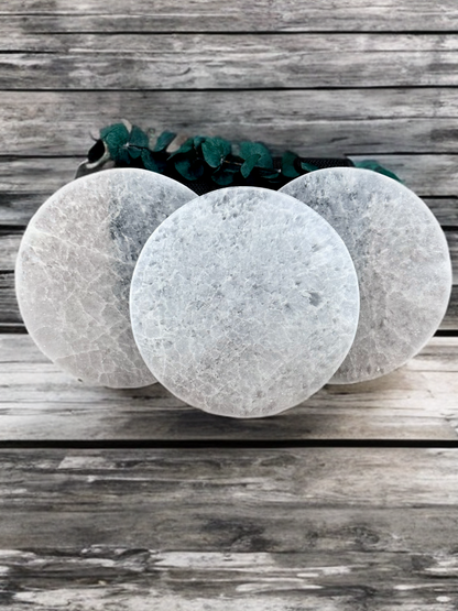 Natural Genuine Selenite moon Charging plates, crescent and full moon selenite plates for decor charging crystals candle plate natural healing and protective Selenite plates, moon phase decor