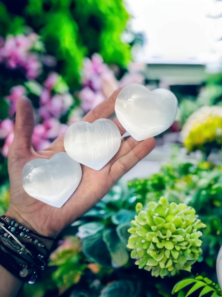 Pure Selenite Heart Palm & Thumb Stones ~ Anti anxiety calming Crystals, home decor