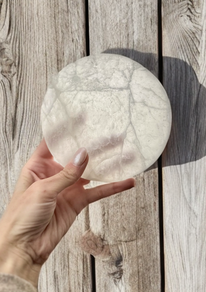 Natural Genuine Selenite moon Charging plates, crescent and full moon selenite plates for decor charging crystals candle plate natural healing and protective Selenite plates, moon phase decor