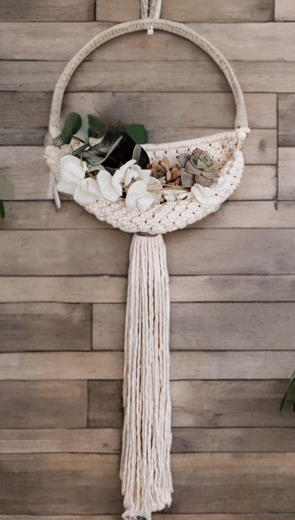 Handmade macrame pouch floral home decor artistic wall hang shelf new home Mother’s Day gift for her cute pattern unique gift soft cotton