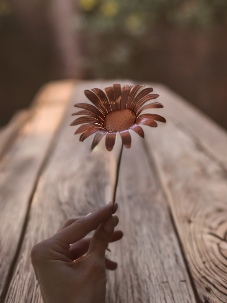 Pure Copper Daisy ~ artificial metal flower ~ garden spike ~ unique flower arrangements ~centerpieces ~ wedding flowers