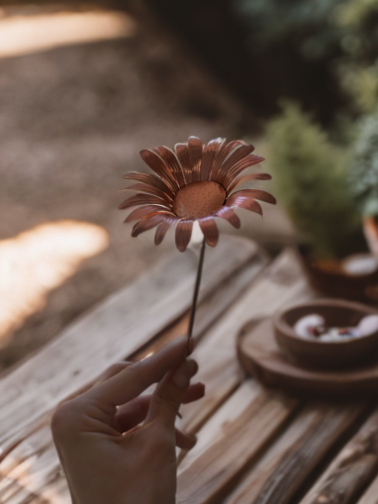 Pure Copper Daisy ~ artificial metal flower ~ garden spike ~ unique flower arrangements ~centerpieces ~ wedding flowers