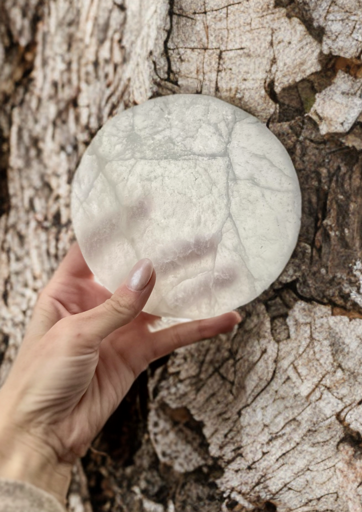 Natural Genuine Selenite moon Charging plates, crescent and full moon selenite plates for decor charging crystals candle plate natural healing and protective Selenite plates, moon phase decor