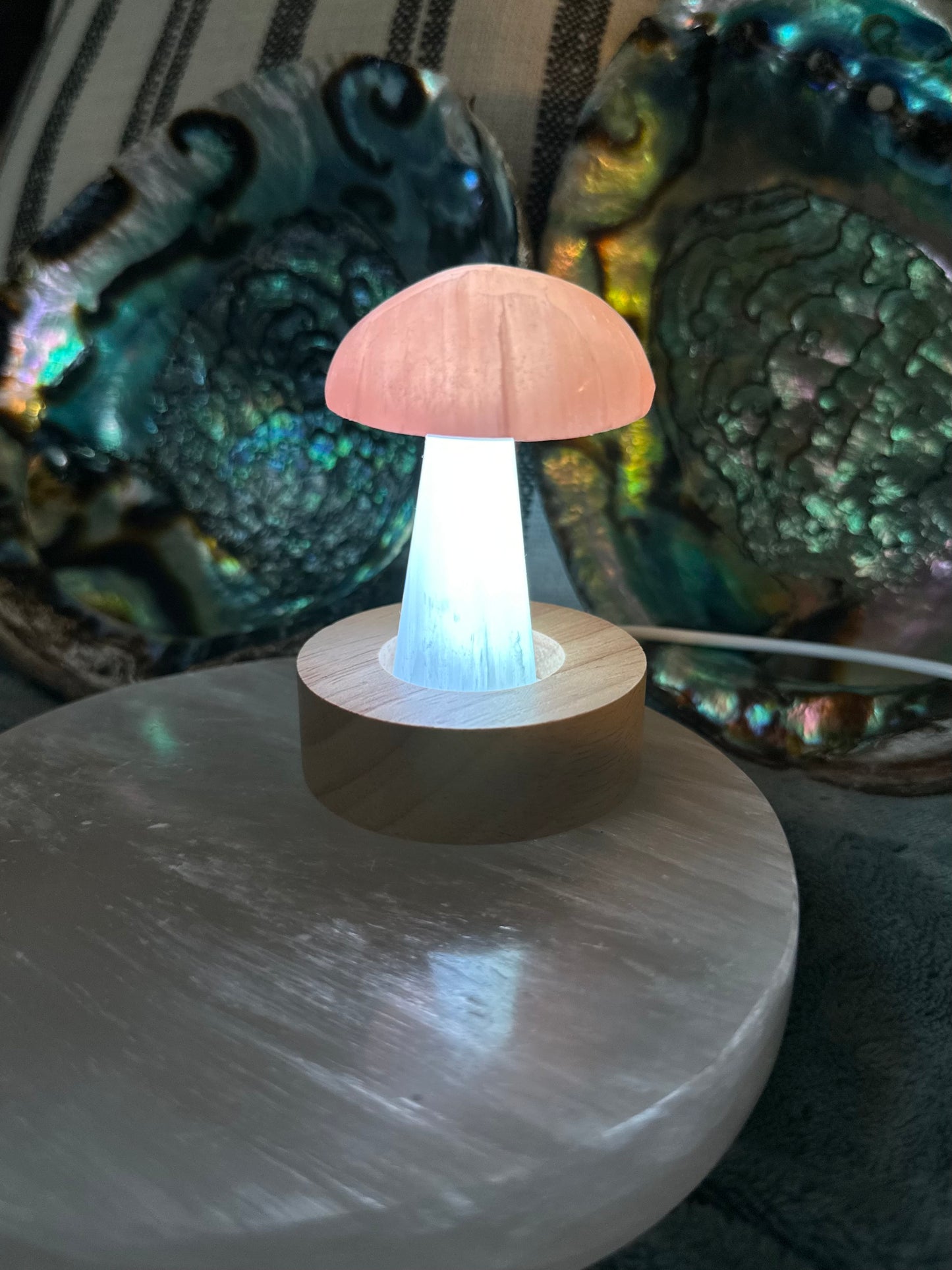 Pure Selenite Crystal Mushrooms! Tangerine and white Selenite table mushrooms ~ Whimsical and adorable table top decor!