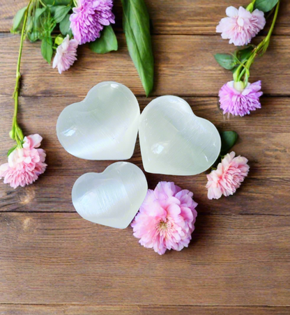 Pure Selenite Heart Palm & Thumb Stones ~ Anti anxiety calming Crystals, home decor