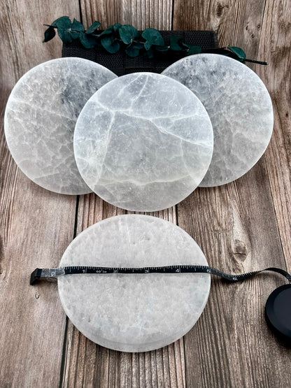 Natural Genuine Selenite moon Charging plates, crescent and full moon selenite plates for decor charging crystals candle plate natural healing and protective Selenite plates, moon phase decor