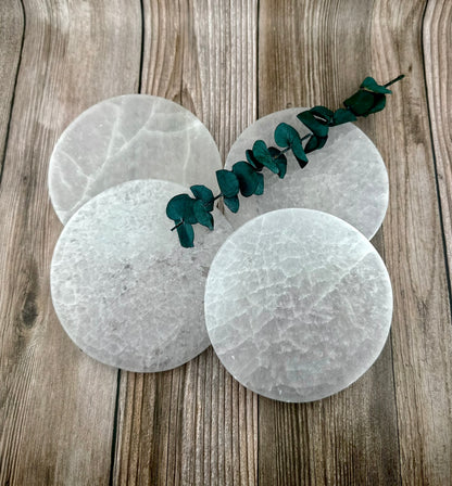 Natural Genuine Selenite moon Charging plates, crescent and full moon selenite plates for decor charging crystals candle plate natural healing and protective Selenite plates, moon phase decor