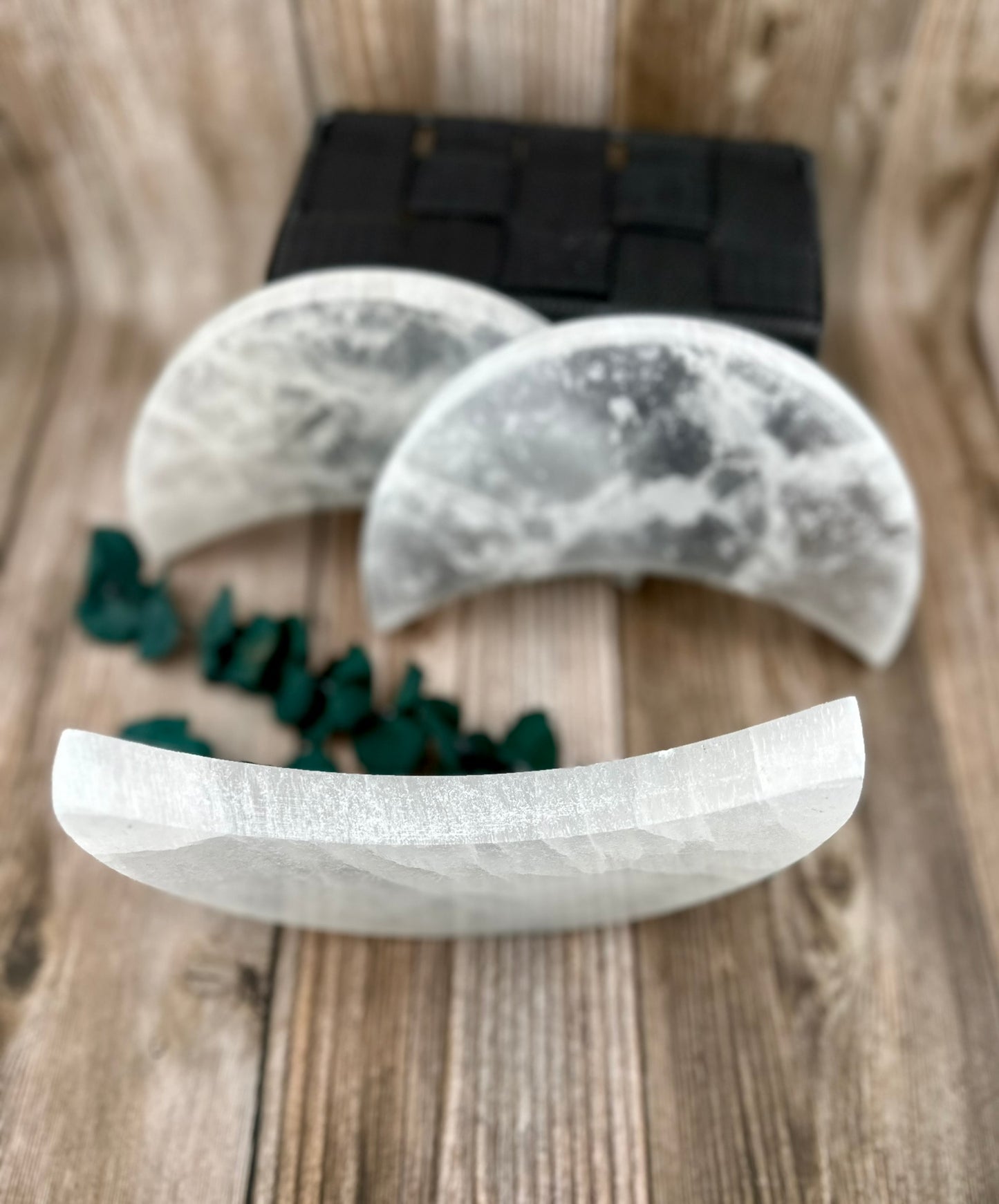 Natural Genuine Selenite moon Charging plates, crescent and full moon selenite plates for decor charging crystals candle plate natural healing and protective Selenite plates, moon phase decor