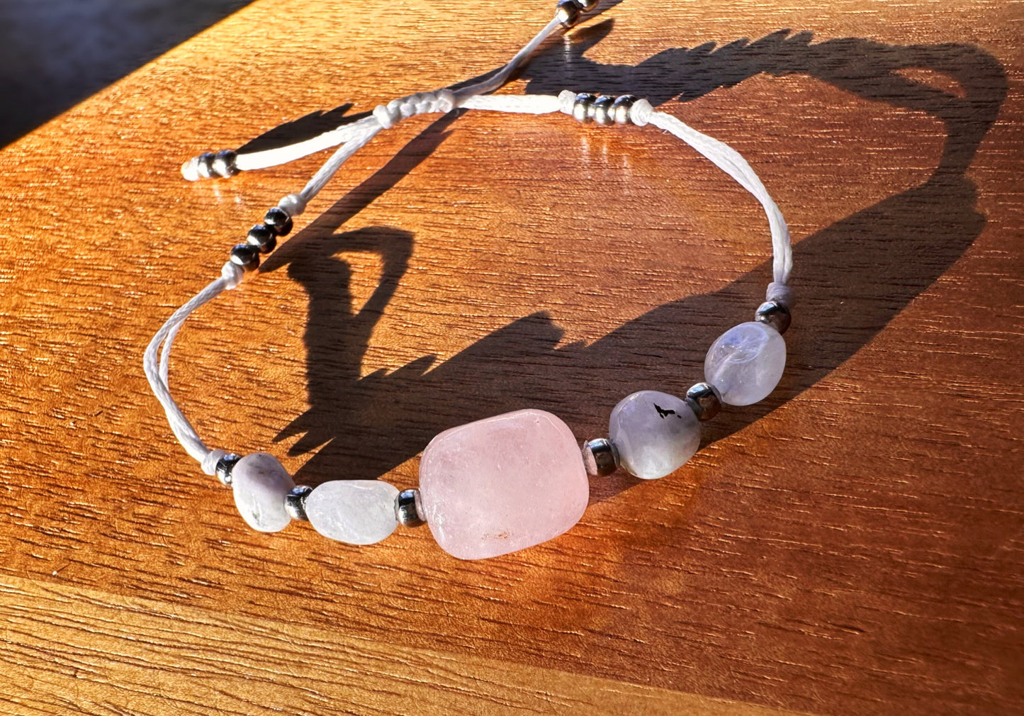 Natural gemstone adjustable delicate bracelet for women boho minimalistic jewelry gift for her pink and white anniversary present for wife. Teachers appreciation gift, gift for wife. high school student gift Moonstone, and morganite gemstone bracelet