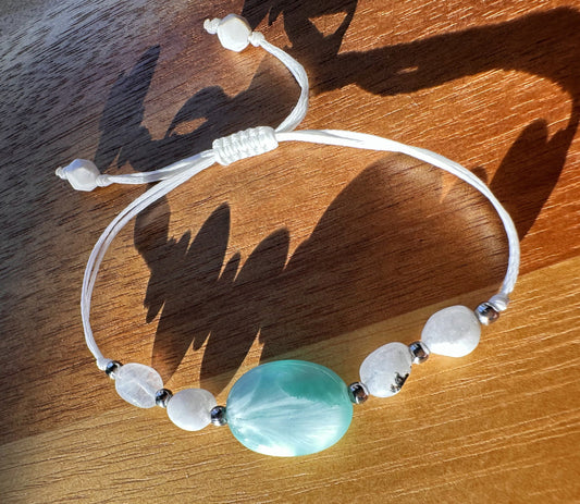 Natural genuine Chatoyant teal Moonstone, and Rainbow Moonstone, adjustable bracelet, “Balance and Intuition” Gemstone bracelet, waxed cord