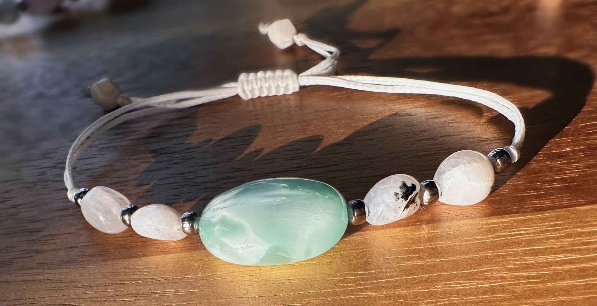 Natural genuine Chatoyant teal Moonstone, and Rainbow Moonstone, adjustable bracelet, “Balance and Intuition” Gemstone bracelet, waxed cord