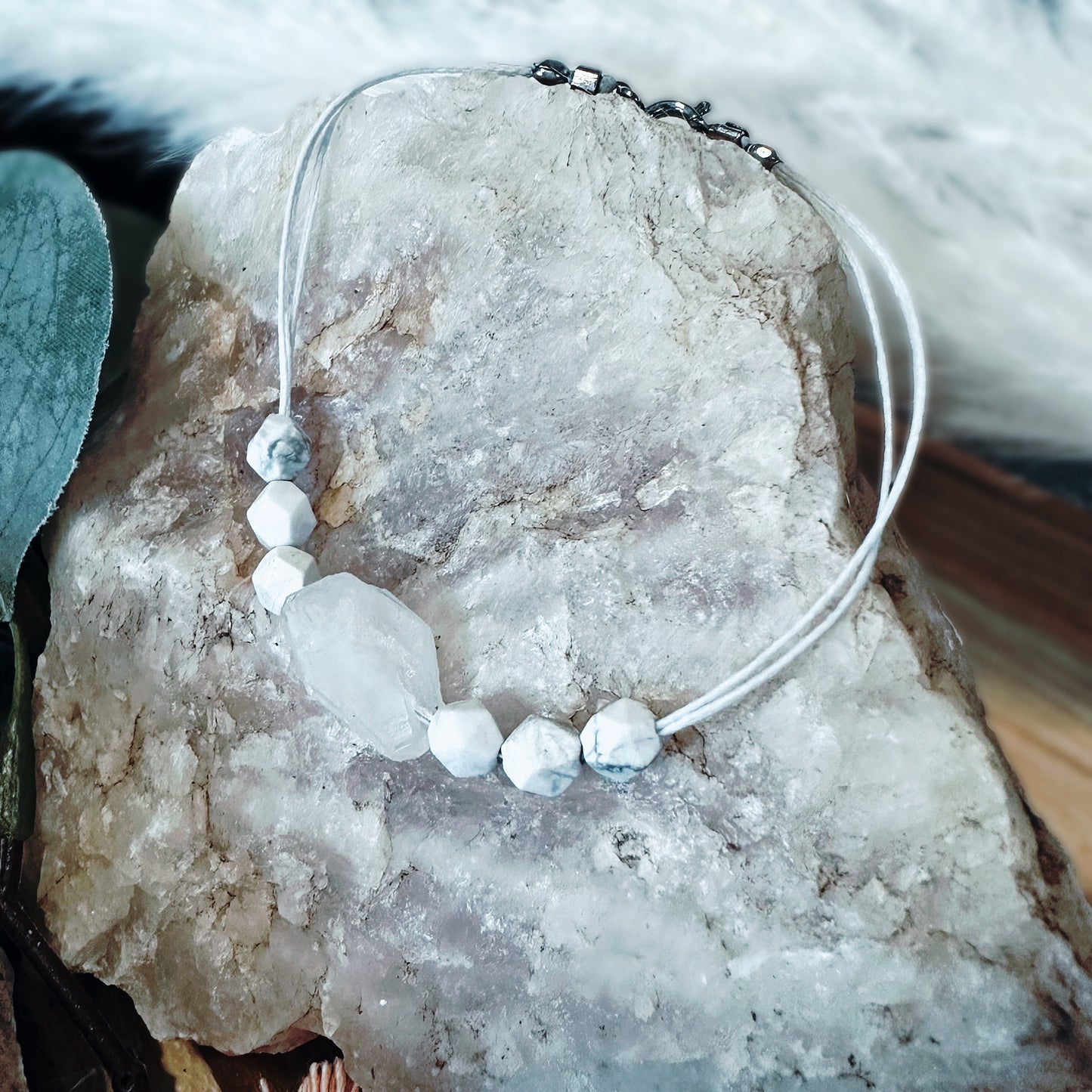 Natural Raw Hollandite Crystal Quartz, Howlite, adjustable, bracelet, crystal, gems, Chakra, Birthstone, healing crystal, boho, beach, trend