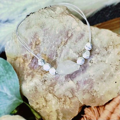 Natural Raw Hollandite Crystal Quartz, Howlite, adjustable, bracelet, crystal, gems, Chakra, Birthstone, healing crystal, boho, beach, trend