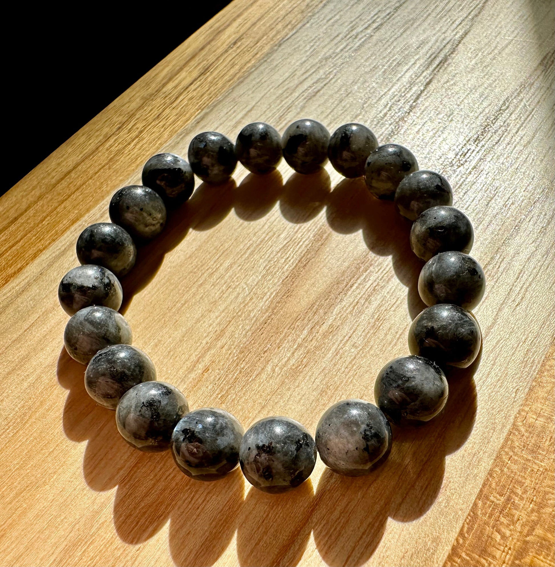 Natural gemstone, Black Larvikite stone bracelet, Evil eye, protective stone, bracelet, Root Chakra, jewelry, Aquarius stone,