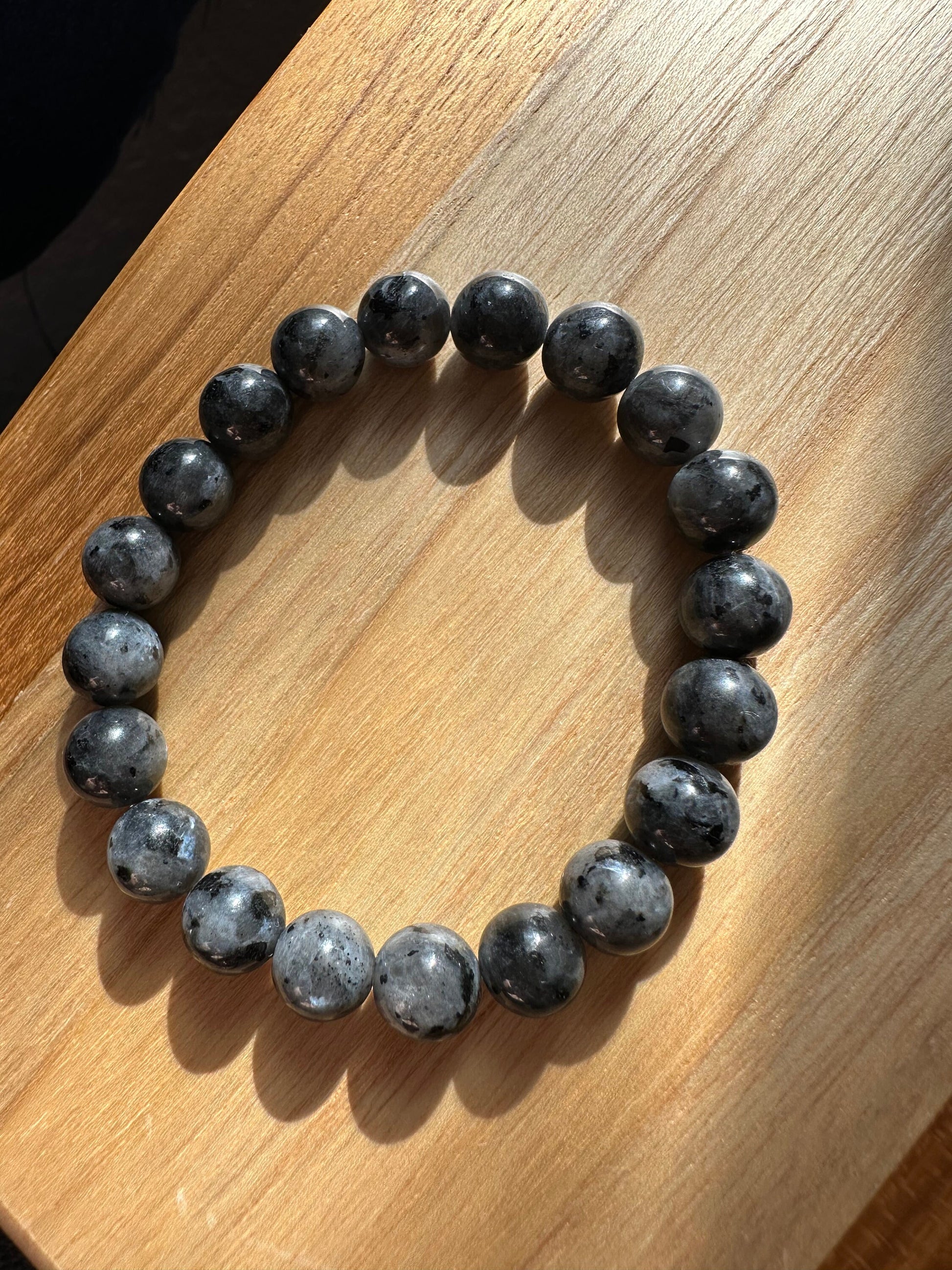 Natural gemstone, Black Larvikite stone bracelet, Evil eye, protective stone, bracelet, Root Chakra, jewelry, Aquarius stone,