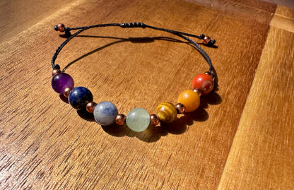 Woven, and unwoven delicate Chakra bracelet, Healing bracelet, Chakra stones, Gemstones, Chakra stones with Copper spacer beads,