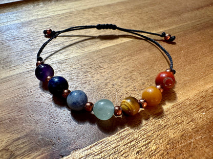 Woven, and unwoven delicate Chakra bracelet, Healing bracelet, Chakra stones, Gemstones, Chakra stones with Copper spacer beads,