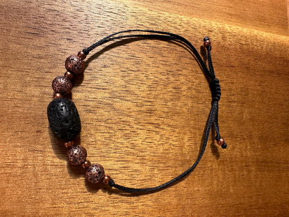 Volcanic Lava Rock essential oil bracelet, with titanium electro plated, copper coated Lava rock, copper spacer beads, therapeutic bracelet