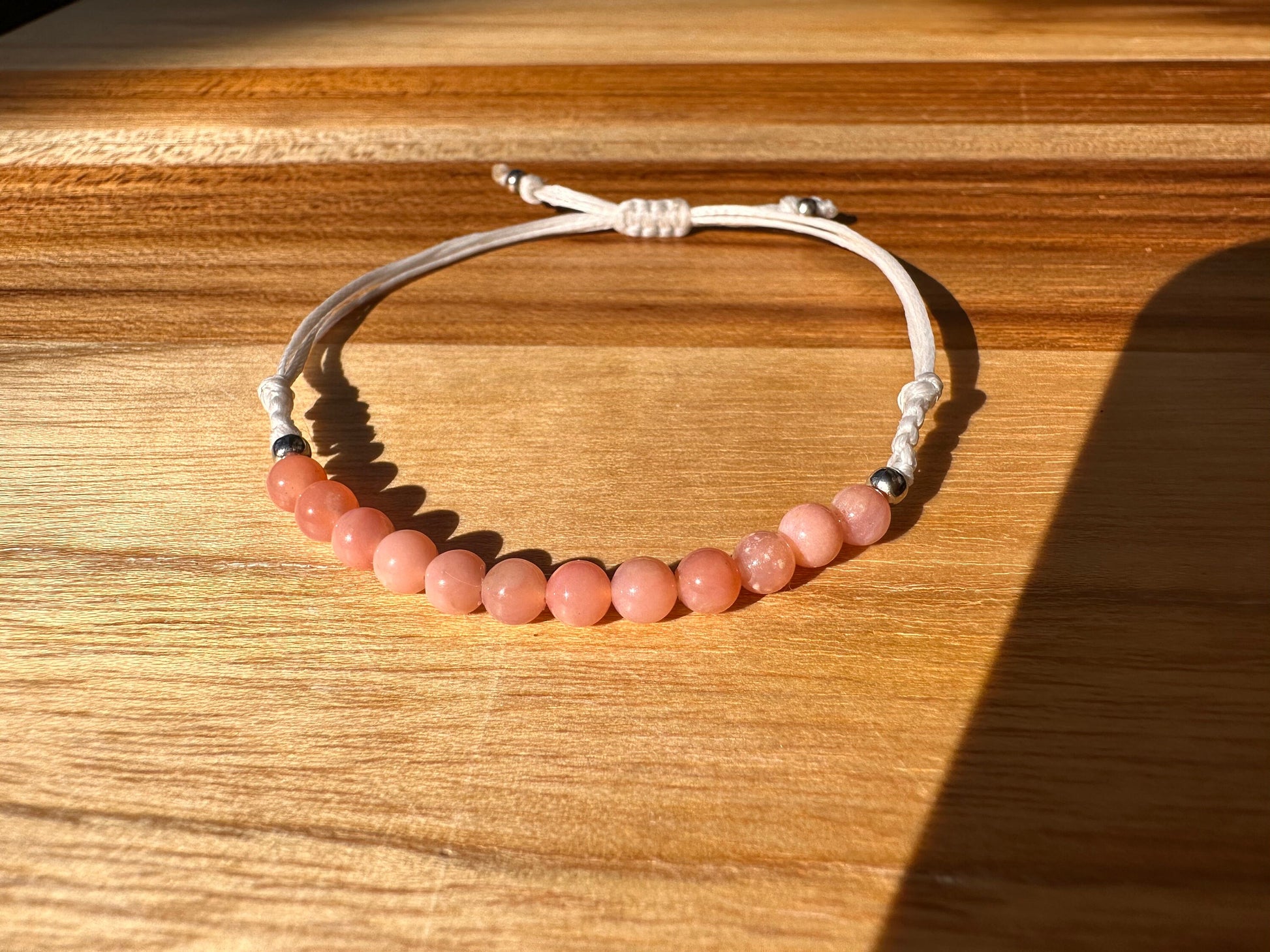 AAA+ Pink Opal bracelet on adjustable cord, 4mm high quality pink Opal, delicate, simple bracelet, October birthstone, heart chakra