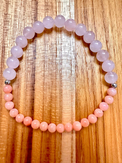 Rose Quartz and AAA+ Pink Opal “Resolution and Love” bracelet, Natural Gemstone Jewelry Healing stone, January and October birthstone chakra
