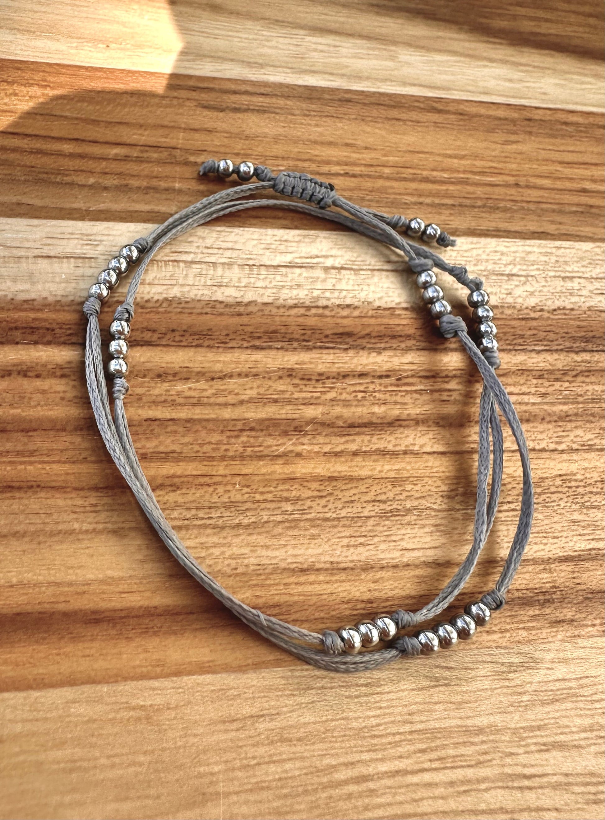 Gray delicate, simple, layering bracelet with silver beads, layered adjustable bracelet, bead bracelet, jewelry, accessory jewelry