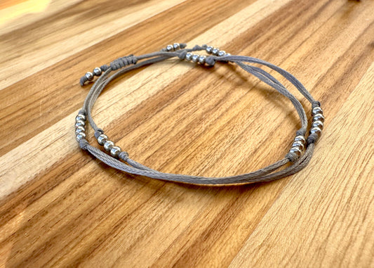 Gray delicate, simple, layering bracelet with silver beads, layered adjustable bracelet, bead bracelet, jewelry, accessory jewelry