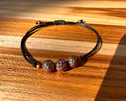 Volcanic Lava Rock bracelet, with titanium plated, copper coated, copper spacer beads, therapeutic bracelet, Lava rock, copper plated