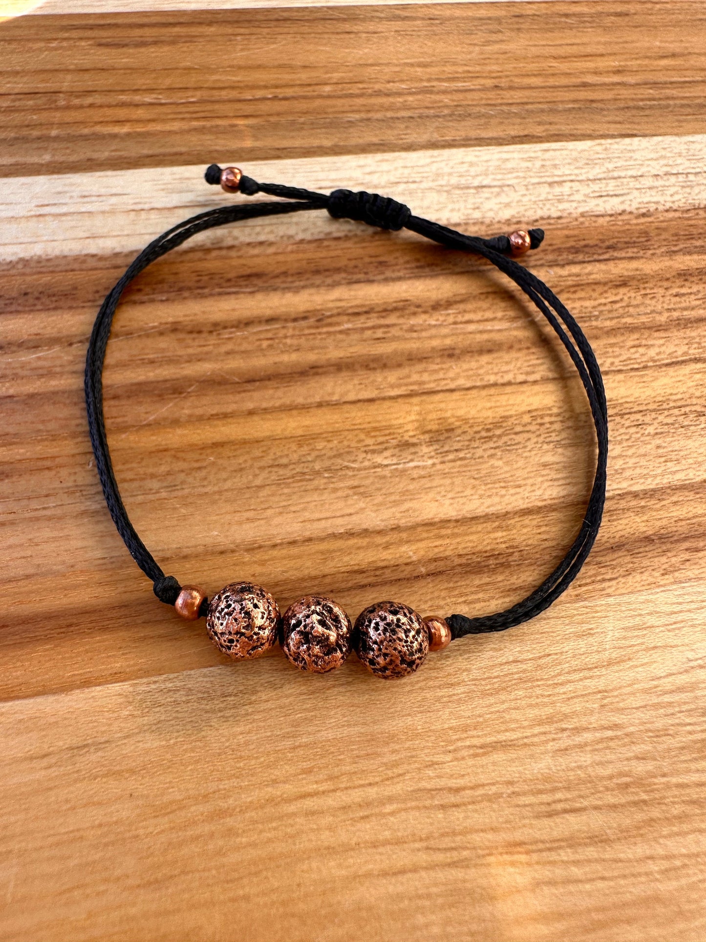 Volcanic Lava Rock bracelet, with titanium plated, copper coated, copper spacer beads, therapeutic bracelet, Lava rock, copper plated