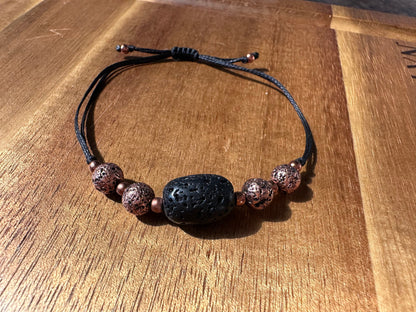 Volcanic Lava Rock essential oil bracelet, with titanium electro plated, copper coated Lava rock, copper spacer beads, therapeutic bracelet