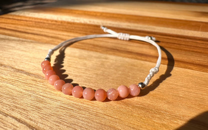 AAA+ Pink Opal bracelet on adjustable cord, 4mm high quality pink Opal, delicate, simple bracelet, October birthstone, heart chakra