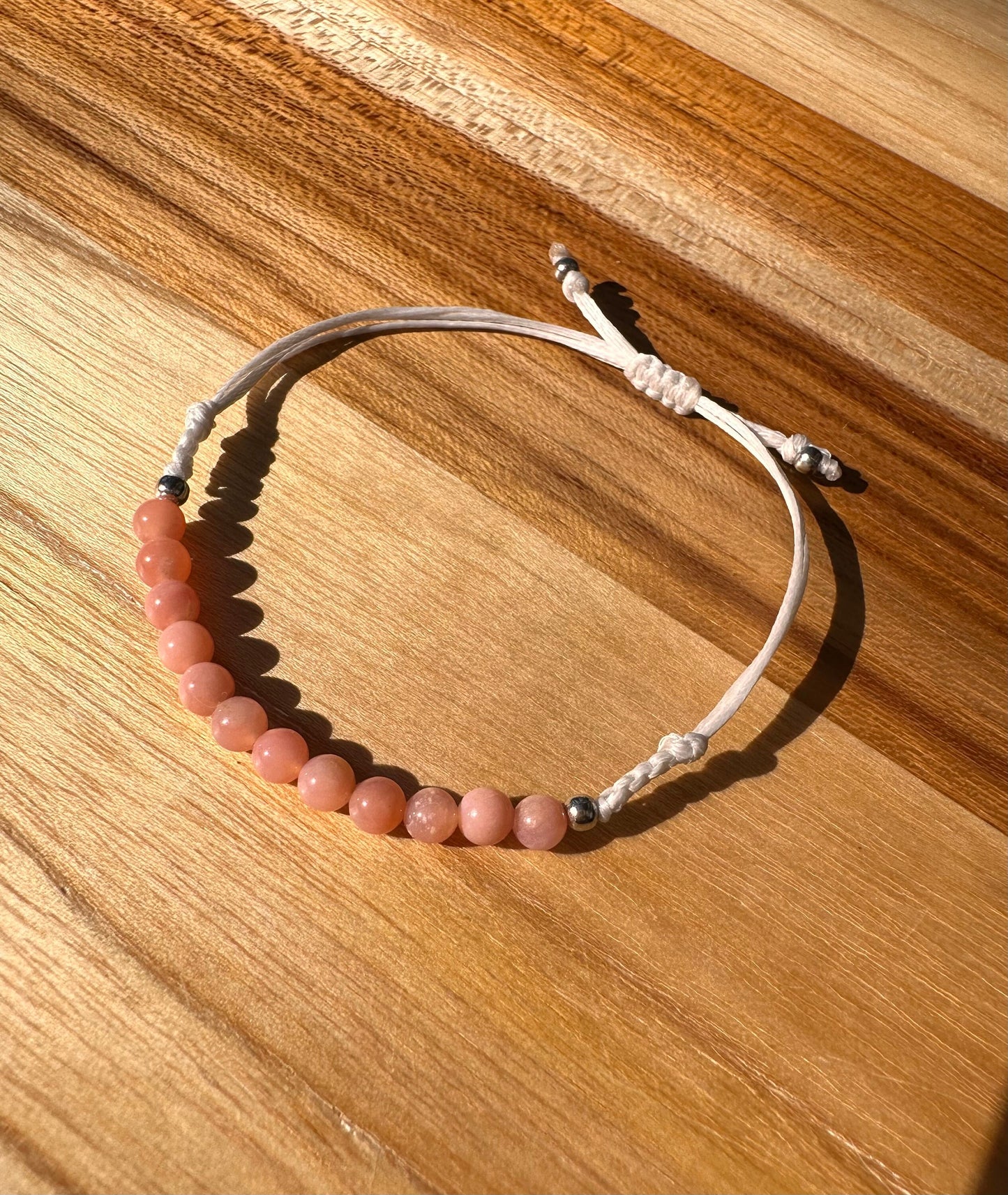 AAA+ Pink Opal bracelet on adjustable cord, 4mm high quality pink Opal, delicate, simple bracelet, October birthstone, heart chakra