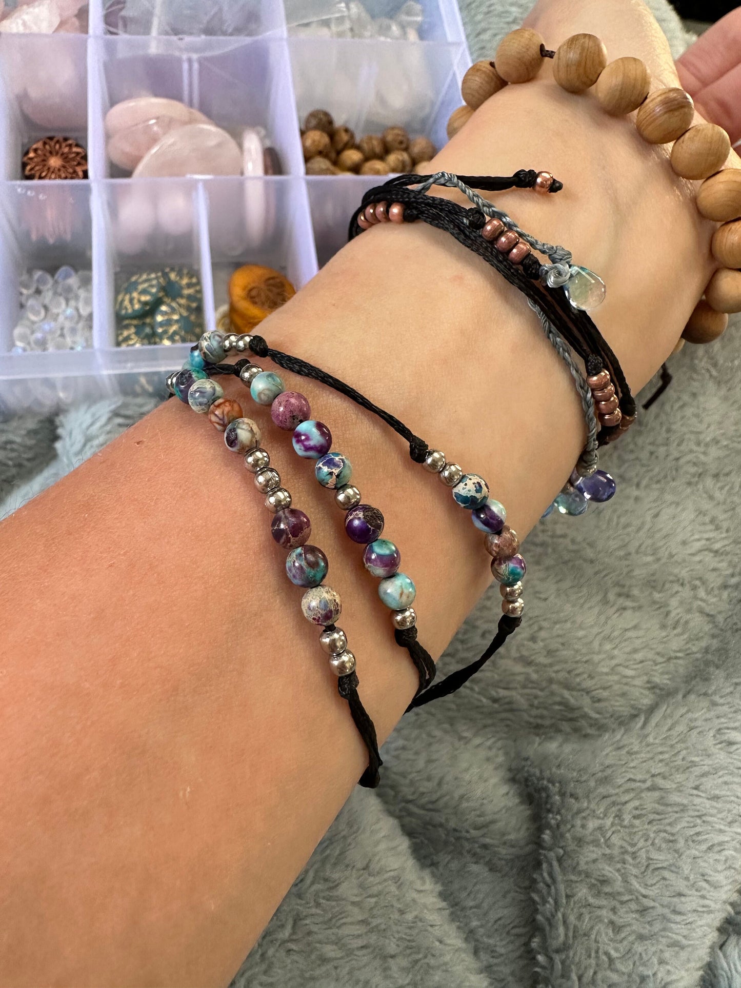 Sea Sediment Jasper, AKA Imperial Jasper, layering bracelet, jewelry, multi colored, chakra, Boho, delicate, gemstone, crystals, gift, zen