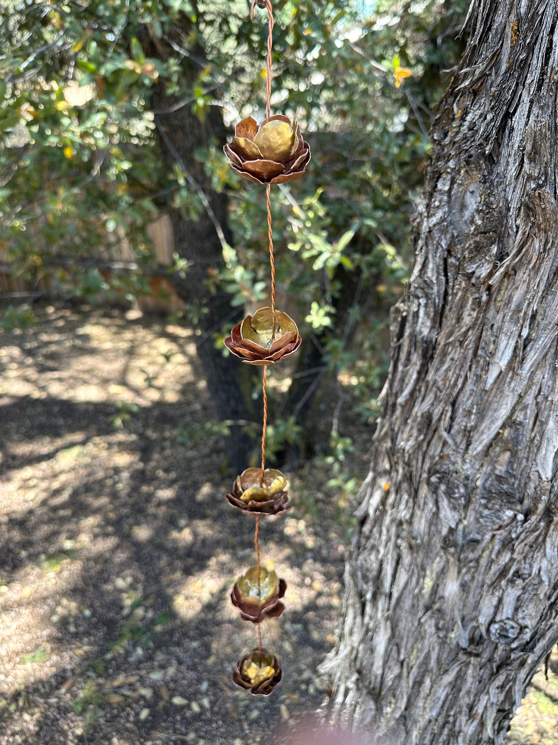 5 flower Pure COPPER Lotus flower suncatcher rainchain porch dangle Handmade wedding decor garden home boho flower gift metal art design