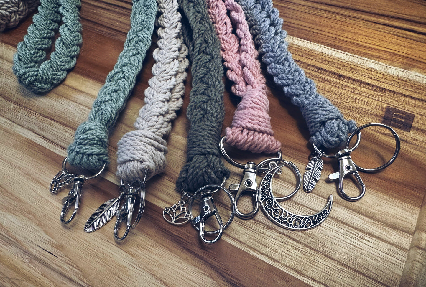 Custom Macrame wristlet keychain braided wristlet keychain key ring teacher nurses custom wristlet phone school ID card key wrist lanyard