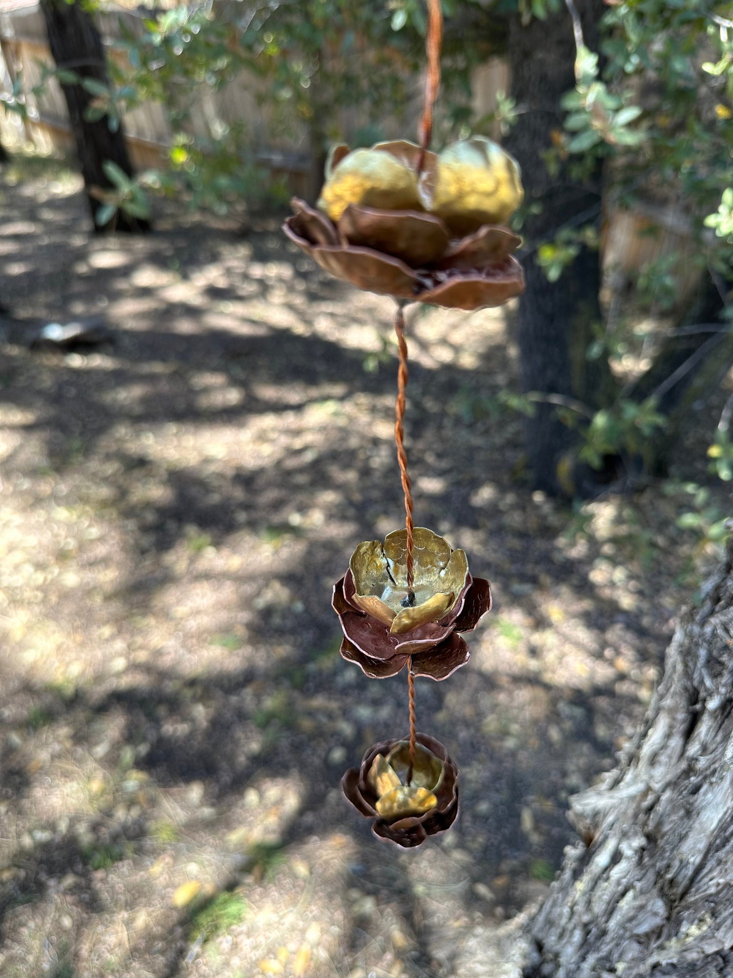 5 flower Pure COPPER Lotus flower suncatcher rainchain porch dangle Handmade wedding decor garden home boho flower gift metal art design