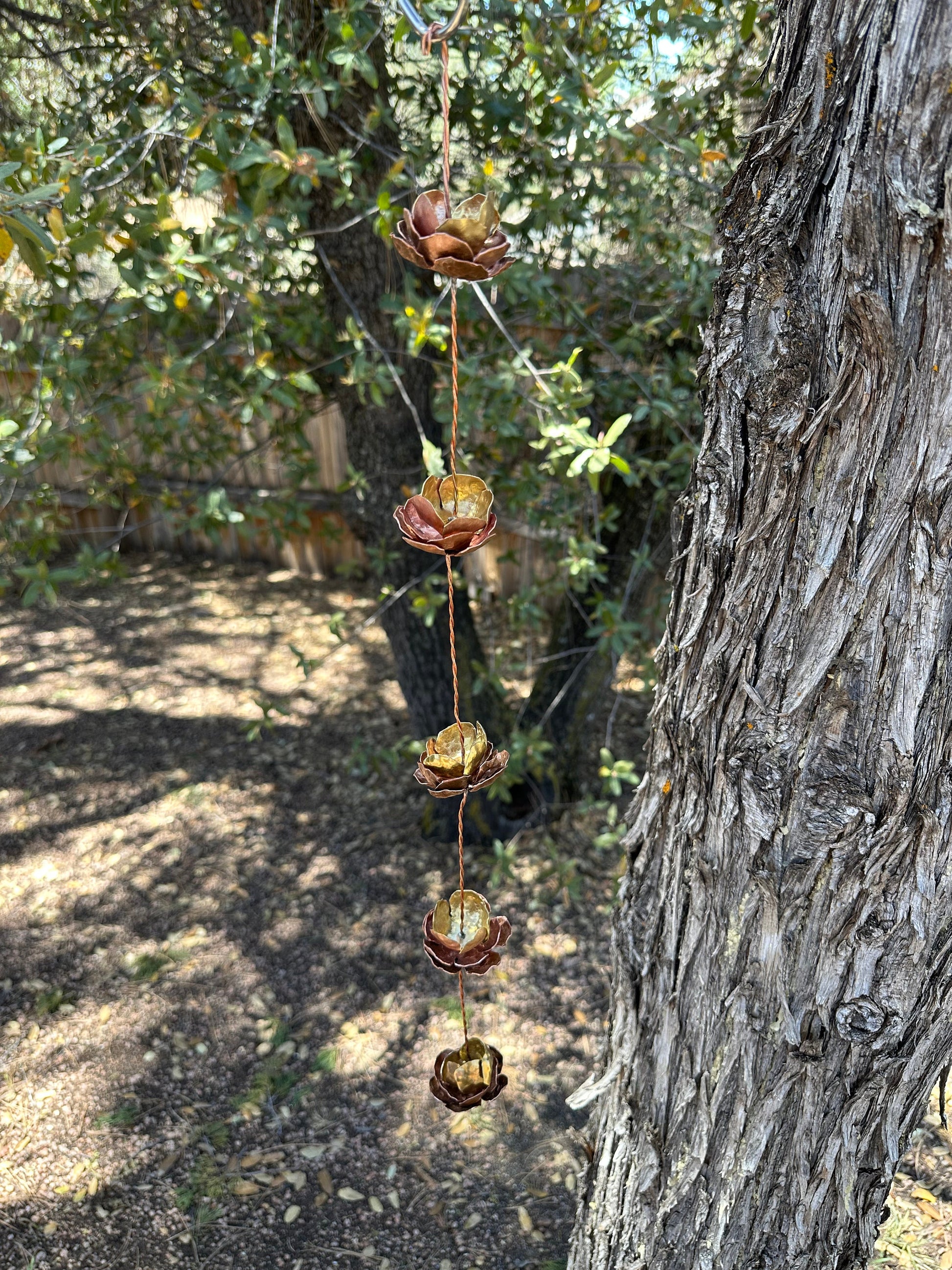 5 flower Pure COPPER Lotus flower suncatcher rainchain porch dangle Handmade wedding decor garden home boho flower gift metal art design