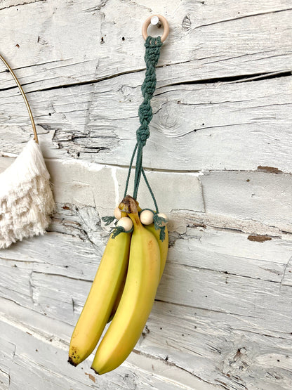 Macrame banana hanger banana storage kitchen storage banana beads pattern macrame design home decor boho home storage wall hang design art