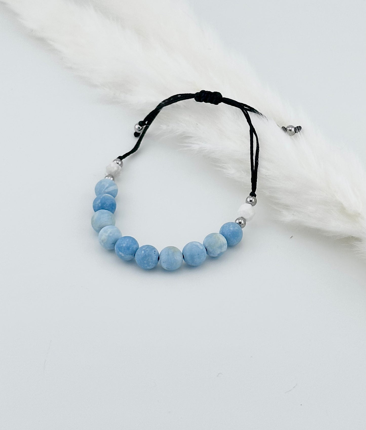 Blue Larimar adjustable gemstone bracelet, aids with worry and anxiety, jewelry, healing stones, boho, ocean, matte, natural gemstone, coast