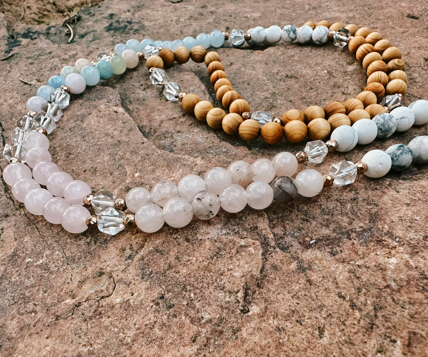 Emotional trauma healing Gemstone mala breakup recovery tool wood Mala necklace layered bracelet jewelry gift for her meditation yoga supply