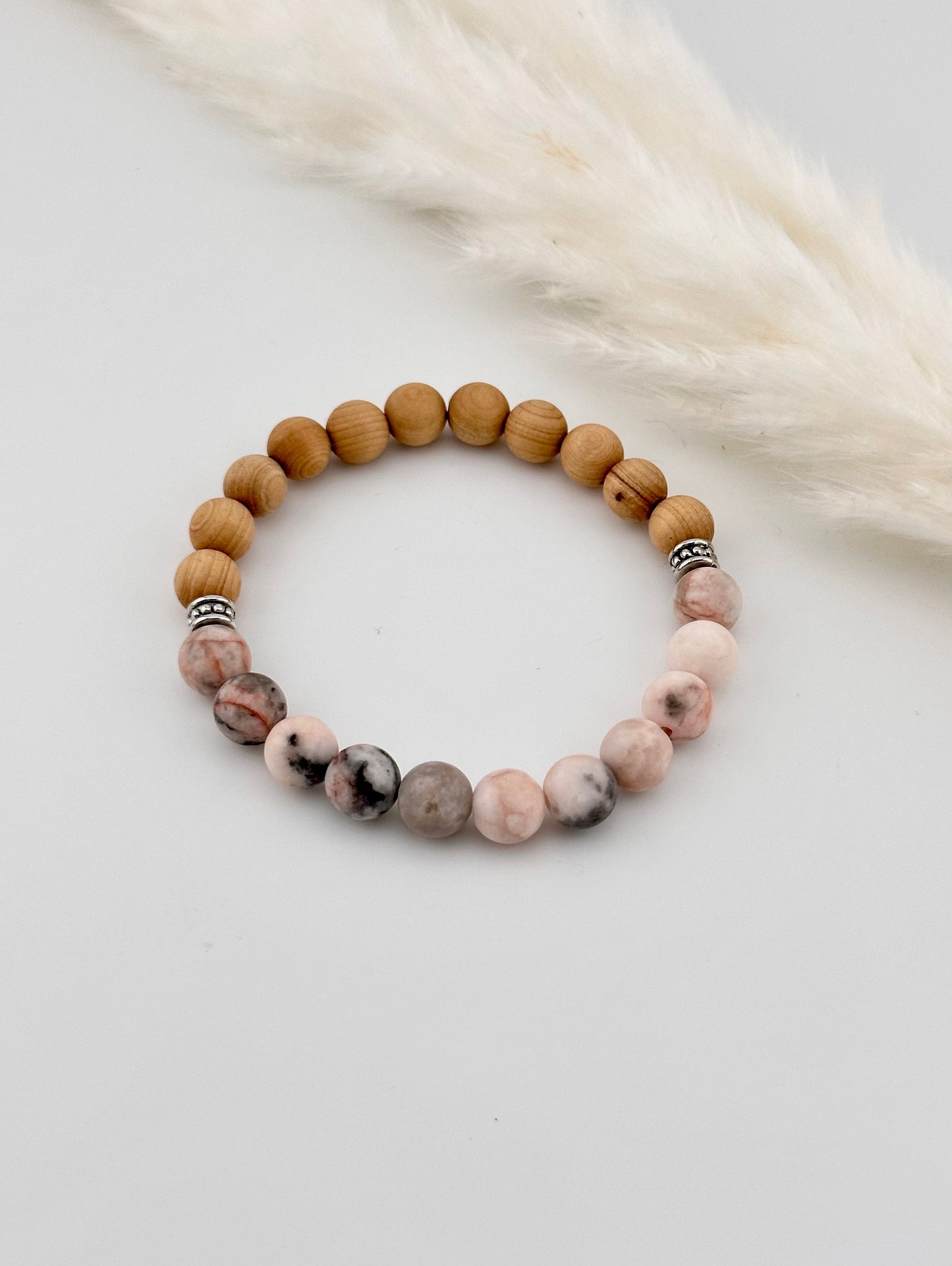 Pink Matte Zebra Jasper, Thuja wood Diffuser Bracelet, essential oil, natural stones, chakra, birthstones, healing crystals, gemstone boho,