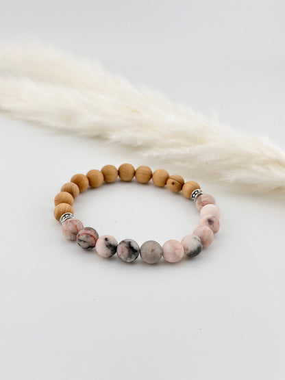 Pink Matte Zebra Jasper, Thuja wood Diffuser Bracelet, essential oil, natural stones, chakra, birthstones, healing crystals, gemstone boho,